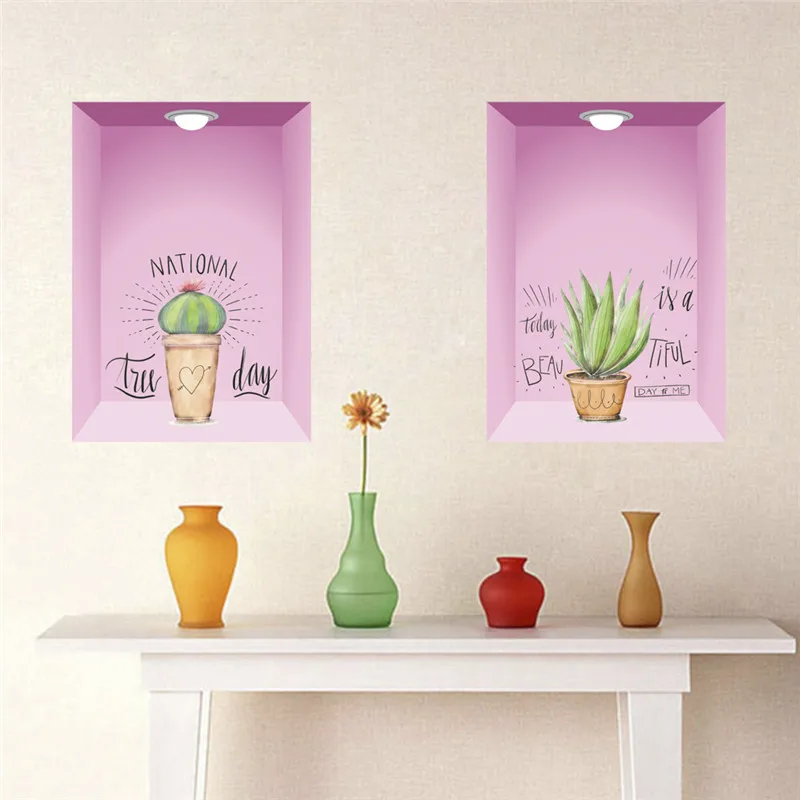 3d яркие садовые растения цветы Кактус бабочки настенные наклейки для гостиной