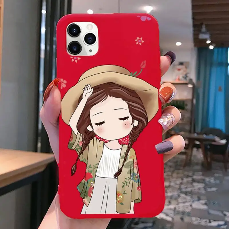 cute funny cartoon little girl phone case for iphone xs max 11 pro x xr 7 8 6 plus candy color red soft silicone cover free global shipping
