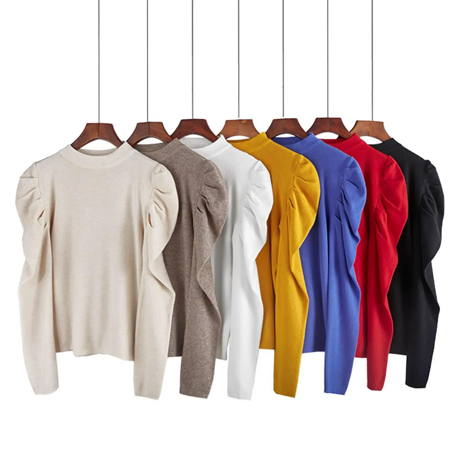 

Женская Осенняя однотонная трикотажная блузка с длинными рукавами-фонариками