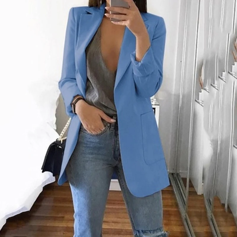 Women's Casual Mid Coat Lapel Slim Cardigan Outdoor Work Suit Jackets Open Front Cloak Female Blusas Chaqueta Mujer | Женская одежда