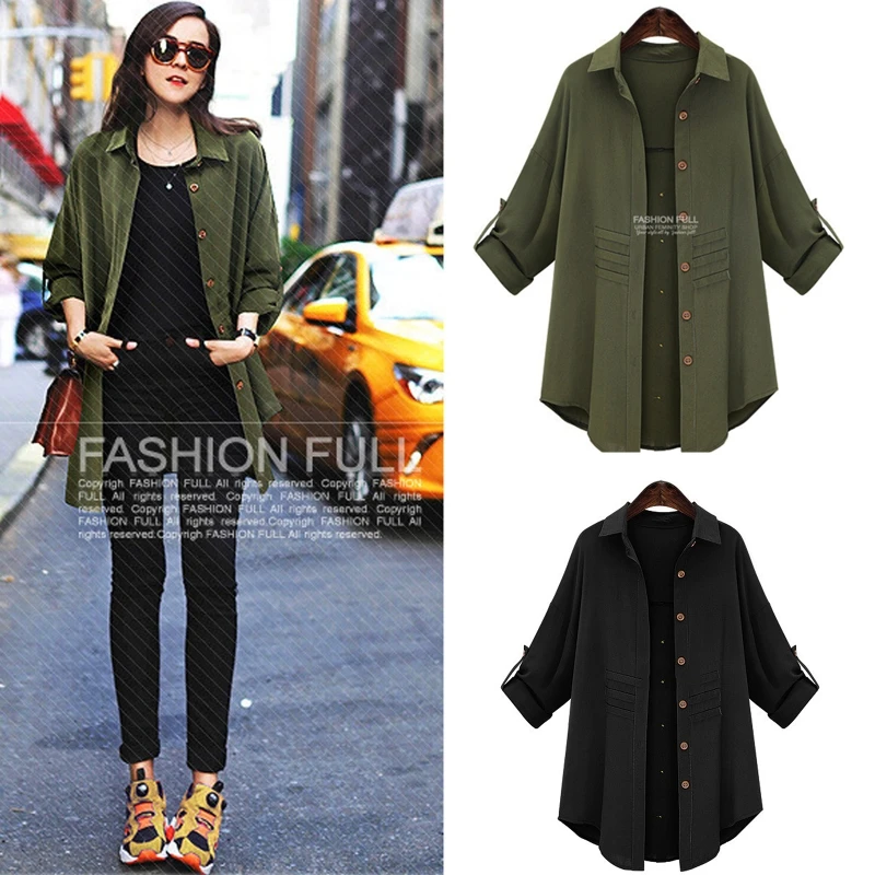 

Женское однотонное пальто с отложным воротником, тонкая однобортная ветровка средней длины с длинными рукавами, Повседневная Свободная ку...