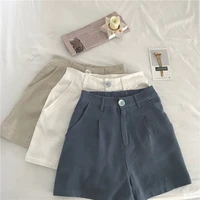 2021 new summer casual shorts women loose korean high waist slim body straight wide leg a line shorts female solid color shorts