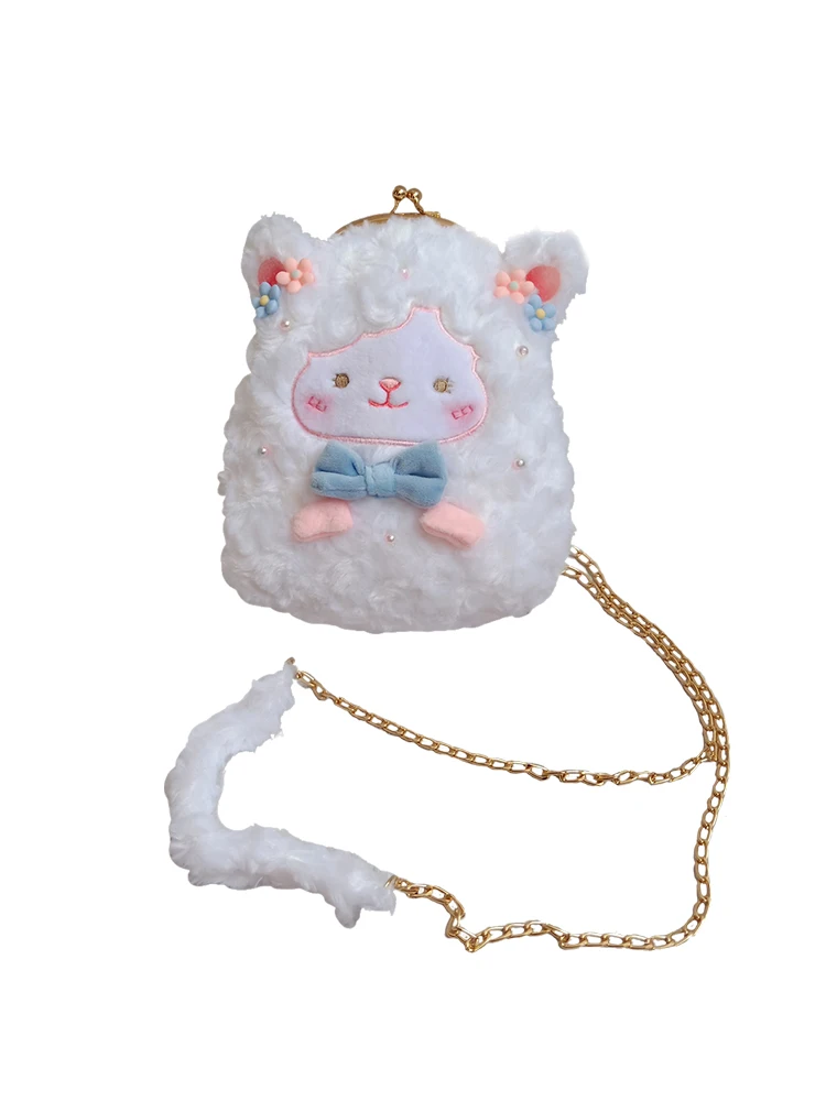 

Origional Lolita lamb Rabbit Sheep Bag Cute Soft Sister Chain Messenger bag Kawaii Plush Baby Doll Bag Pearl Handbag Gift