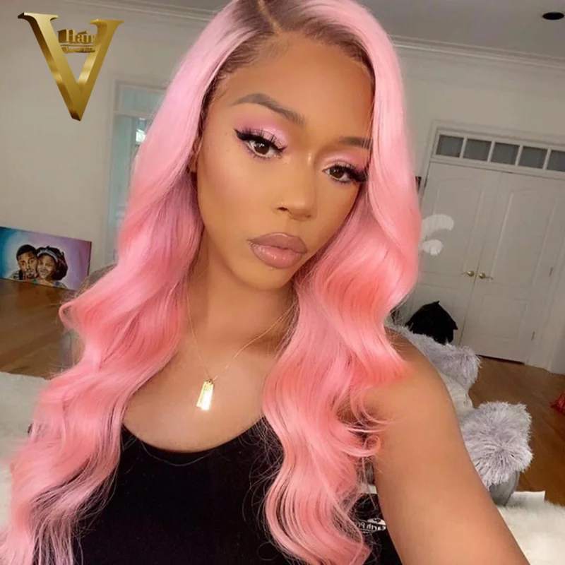 

Ombre Brown Pink Colored Lace Front Human Hair Wigs For Women Pink Body Wave Wig Brazilian 4x4 Closure Wig Transparent Lace Wigs