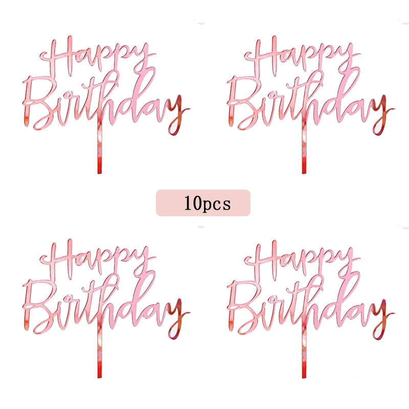 

Pack of 10 Happy Birthday Top Hat Acrylic Gold Silver Top Hat Birthday Party Supplies Cake Decoration Promotional Items