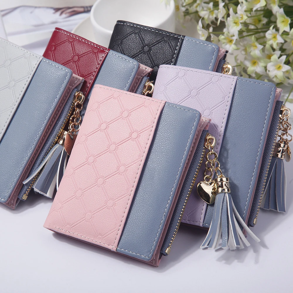 

Caze kyts 2020 New Women's wallet women's short coin purse contrast color wallet zipper button bag wallet women small wallet