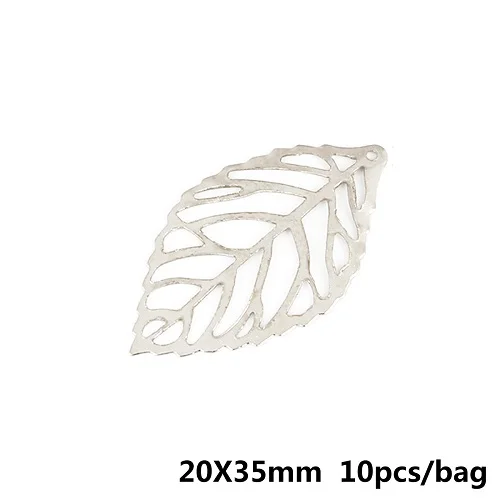Rhodium 20x35 мм 10 шт ремесло полые листья кулон ювелирные изделия аксессуары Золото Шарм филигранные ювелирные изделия изготовление покрытые Винтаж для волос расческа - Цвет: Rhodium