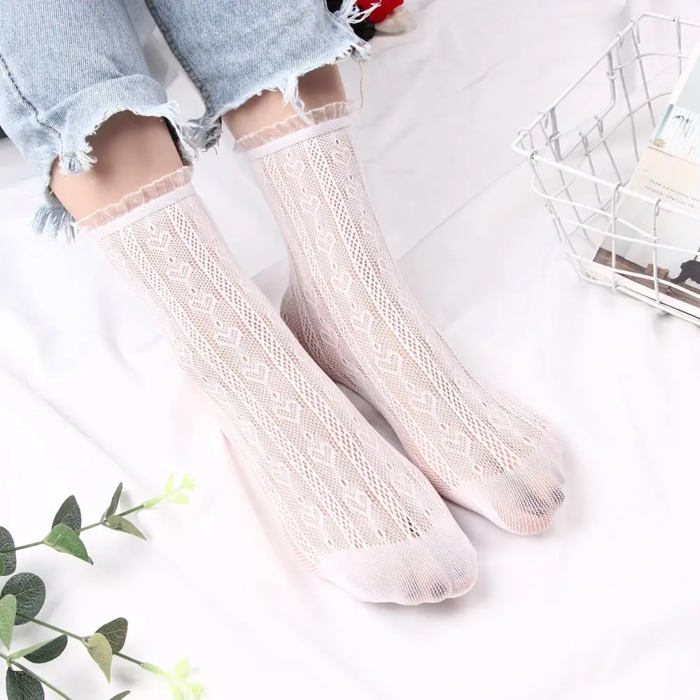 1 пара Тонкие хлопковые носки с цветочным узором Женские кружевные невидимые до