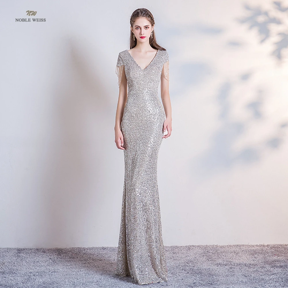 

Платья женские вечерние с V-образным вырезом, длинное платье-Русалка с блестками для выпускного вечера