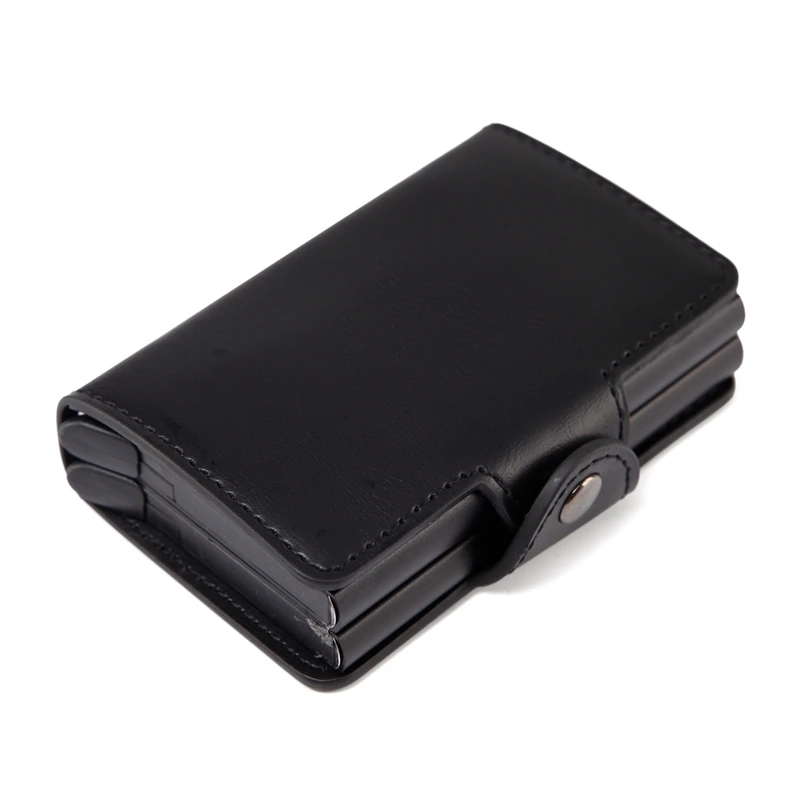 Мужской Двойной алюминиевый кошелек кожаный кредитный держатель для Карт RFID металлический кошелек автоматический всплывающий Противоугонный кошелек Бизнес ID визитница