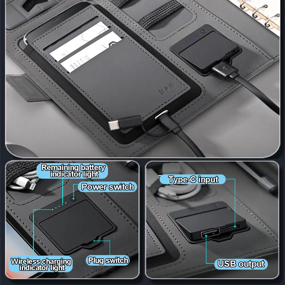 Папка-органайзер А5 с беспроводной зарядкой 8000 мА · ч | Канцтовары для офиса и дома