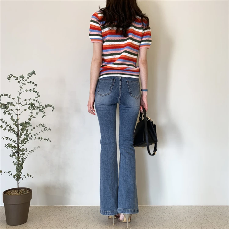 Женские летние футболки Colorfaith повседневные модные вязаные разноцветные Топы в