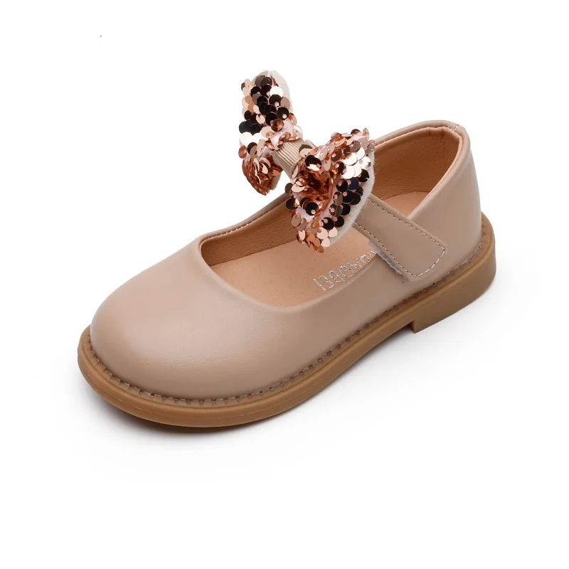 

Princess Girls Leather Shoes Kids Flats Toddlers Medium Children Kindergarten School Shoes Glitter Sequins Bow-knot Sweet 23-34