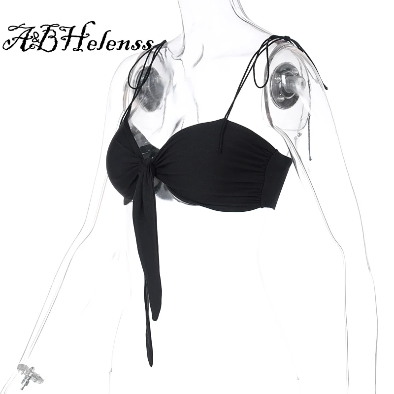 

A&BHelenss 2021 Summer Women Fashion Streetwear Outfits Camis Chic Tees Sleeveless Bandage Bow Sexy Crop Top