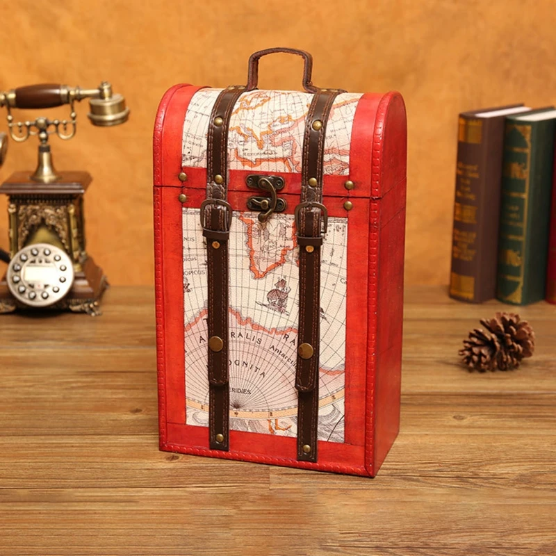 

Vintage Wooden Red Wine Box Packaging Gift Boxes Double Bottle Carrier Storage Case Birthday Party Christmas Gift