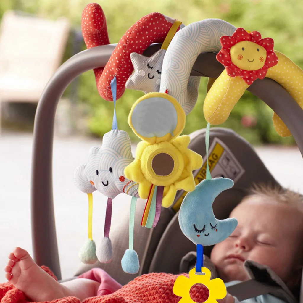 

Toys Baby Stroller Hanging Bed Pendant Kid Infant Spiral Bed Stroller Toy Star Moon Elephant Educational Plush Soothing Doll