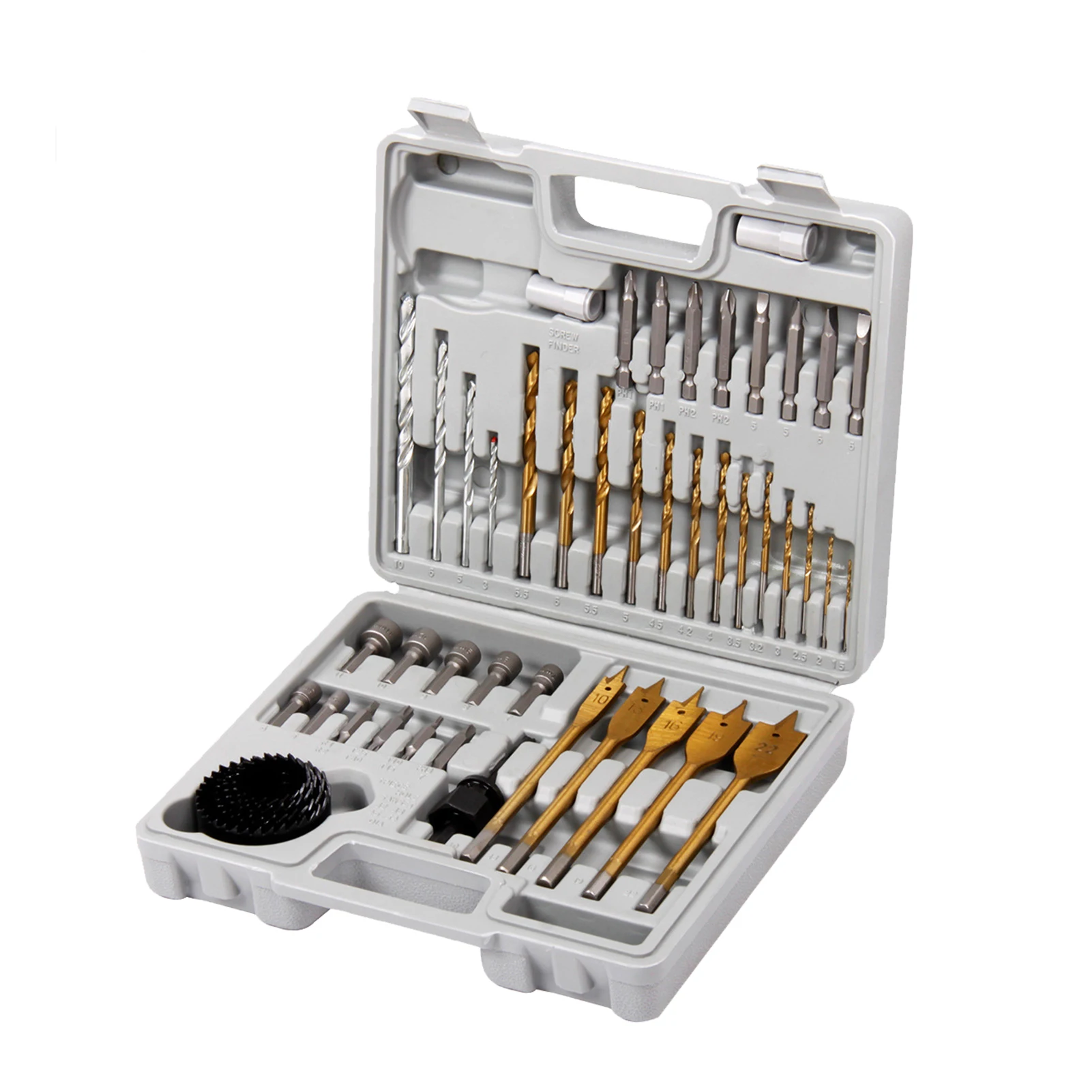 

Набор сверл, комплект из 47 насадок для дрели, включает в себя отверстия, сверла для кирпичной кладки, сверла для дерева и многое другое с плас...