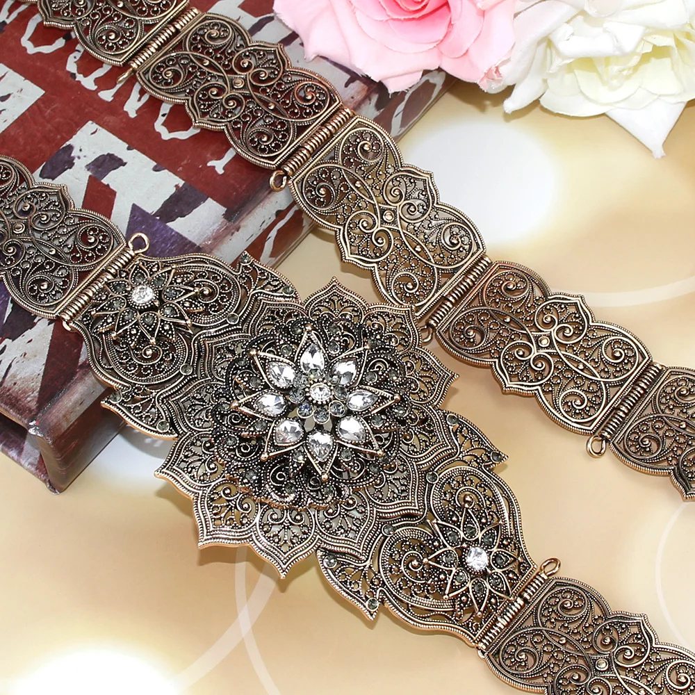 New Morocco Caftan Belt Turkish Women Belt Arabic Caucasus Bride Wedding Jewelry Antique Gold Color Abaya Waist Chain Sunspicems