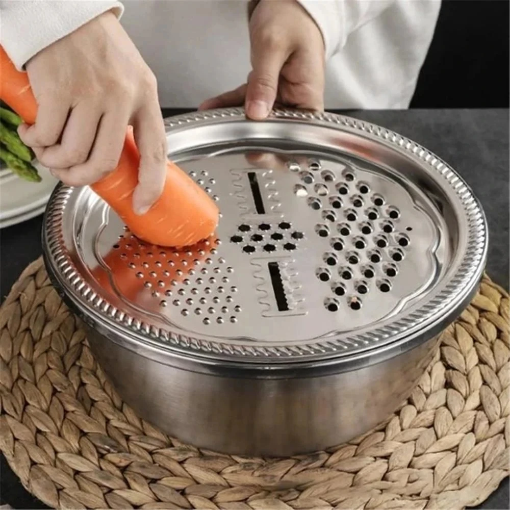 

3Pcs/Set Multifunctional Stainless Steel Basin Sink Kitchen Colander Fine Mesh Basket Vegetable Washing Bowl