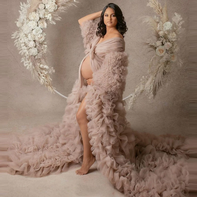 

Вечернее платье с V-образным вырезом платья для беременных Пышное Бальное платье из тюля с длинным шлейфом платья для беременных для фотосъ...