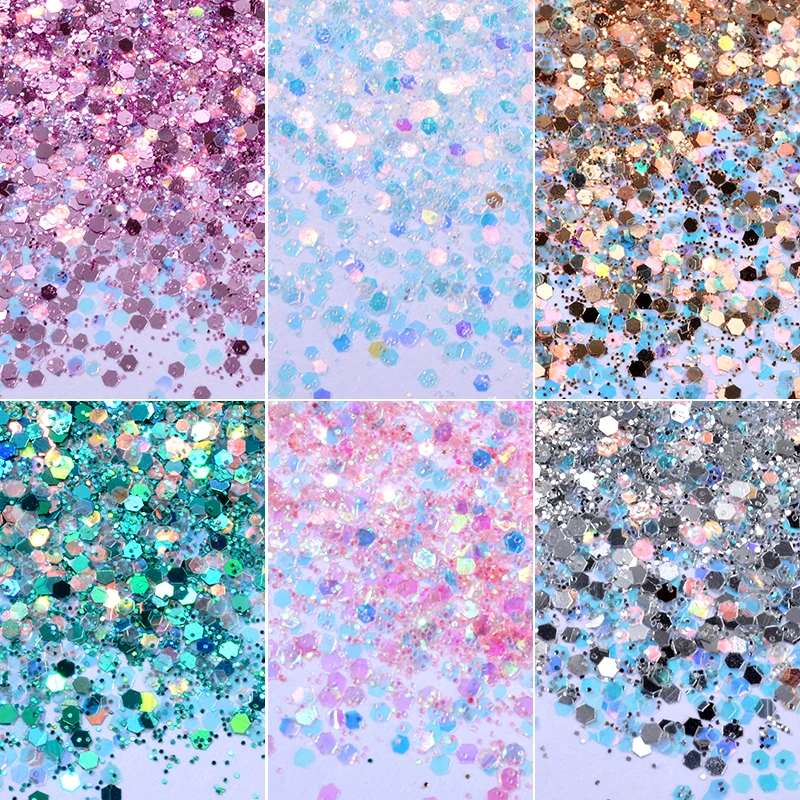 BearPaw 6 Boxes/Set Laser Mixed Nail Glitter Powder Sequins Shinning Colorful Flakes DIY | Красота и здоровье