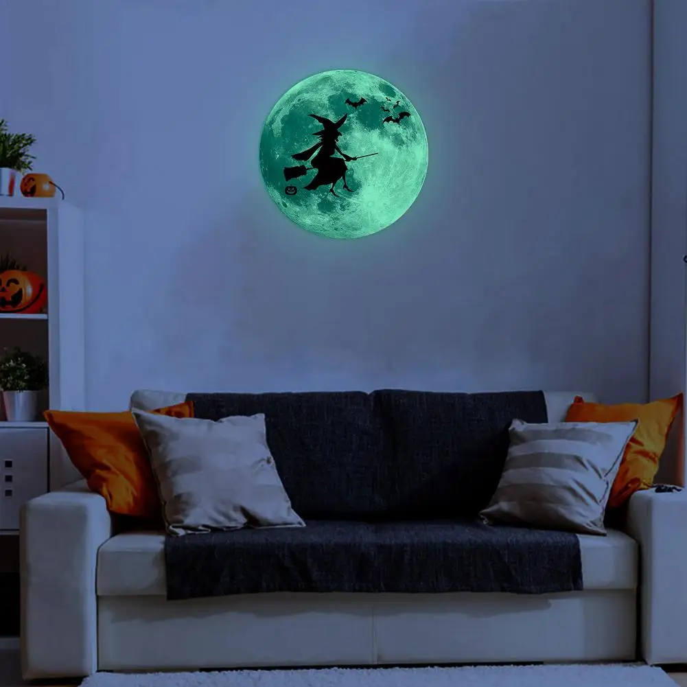 Luminous Moon Wall Sticker For Kids Room Halloween Decoration Wolf Decal Bedroom Glow In The Dark Stickers | Дом и сад