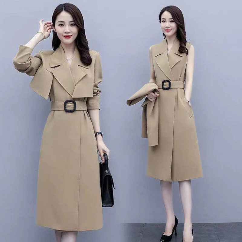 Женский модный костюм осень 2021 новое платье на бретельках топ куртка пальто