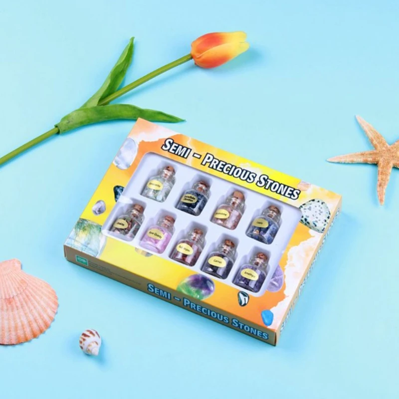 

9 Bottles Mini Gemstone Bottles Chip Crystal Healing Tumbled Gem Reiki Wicca Stones Set Semiprecious Gem Stones Decoration