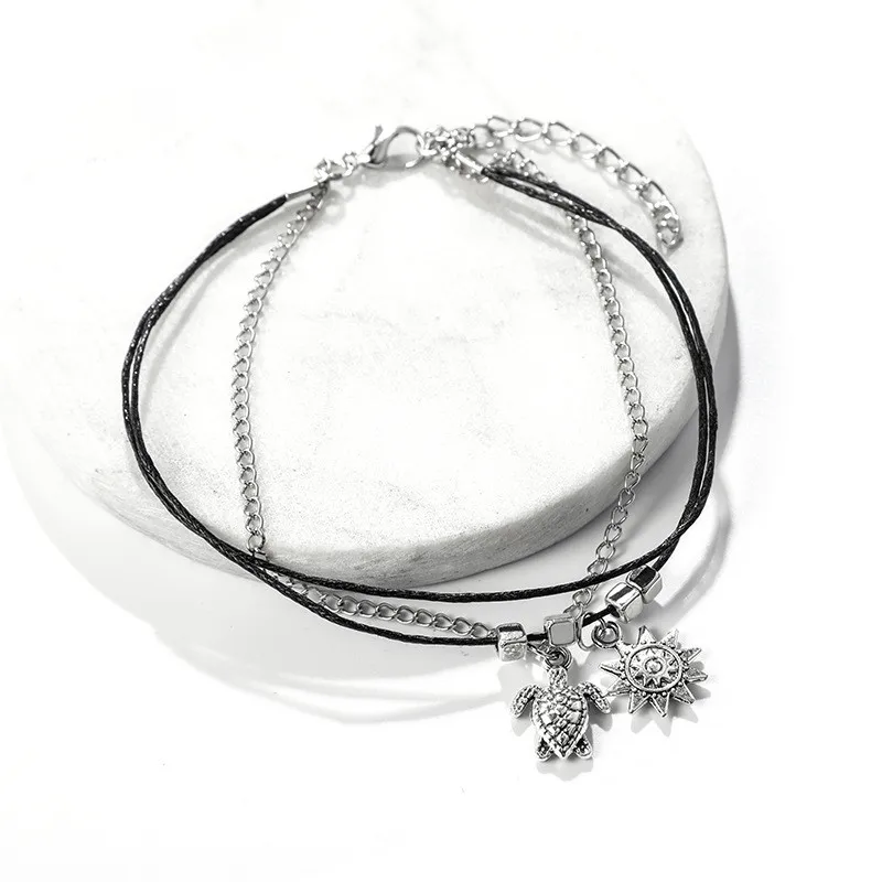 Богемский сплав черепаха солнце кулон многослойный ножной шнур-браслет для