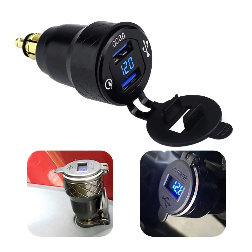 

Motorcycle Charger Socket Quick Charge 3.0 USB Power Socket Adapter with LED Voltmeter For BMW Motorcycle Accessories Blue