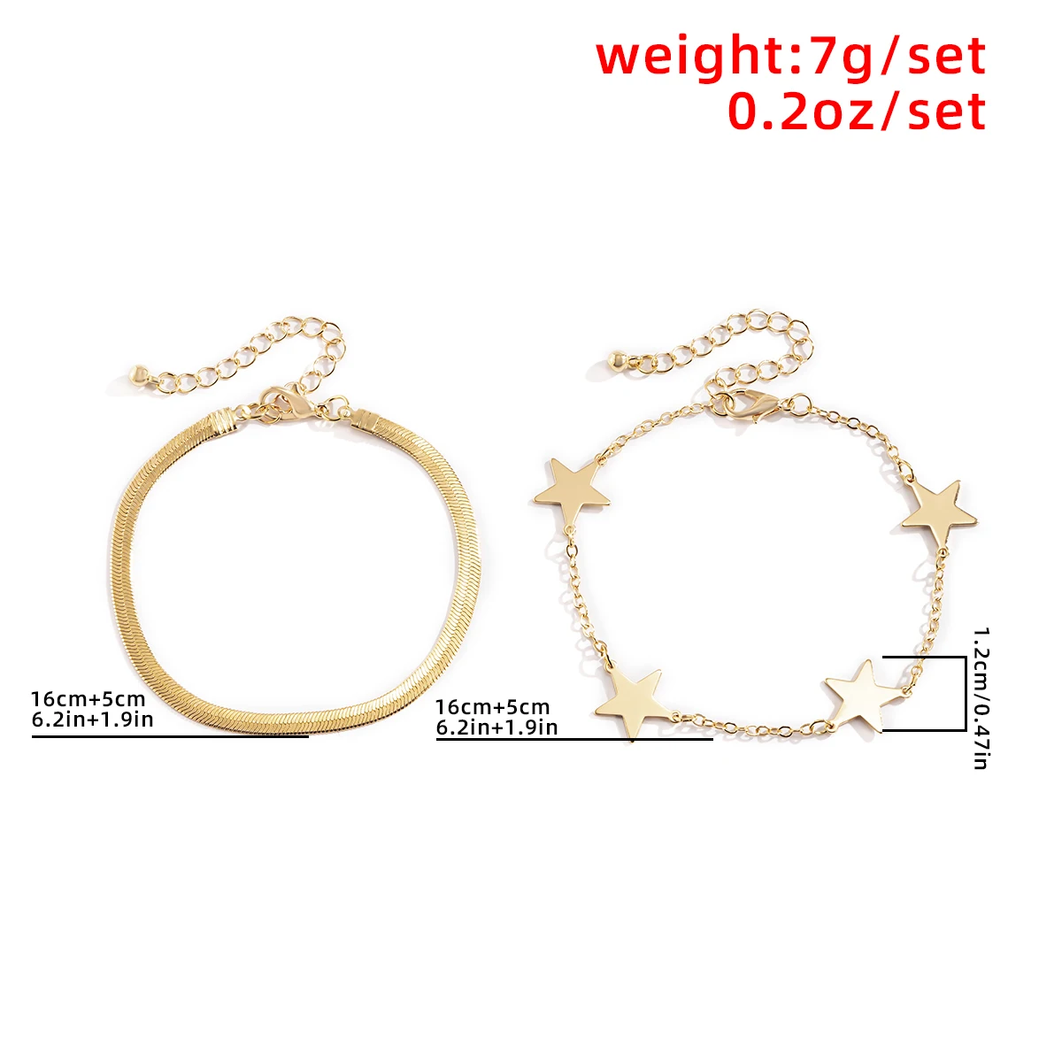

Lacteo 2Pcs/Set Vintage Star Shape Bracelet Bangles For Women Hip Hop Gold Color Snake Chain Charm Bracelet Jewelry Gifts