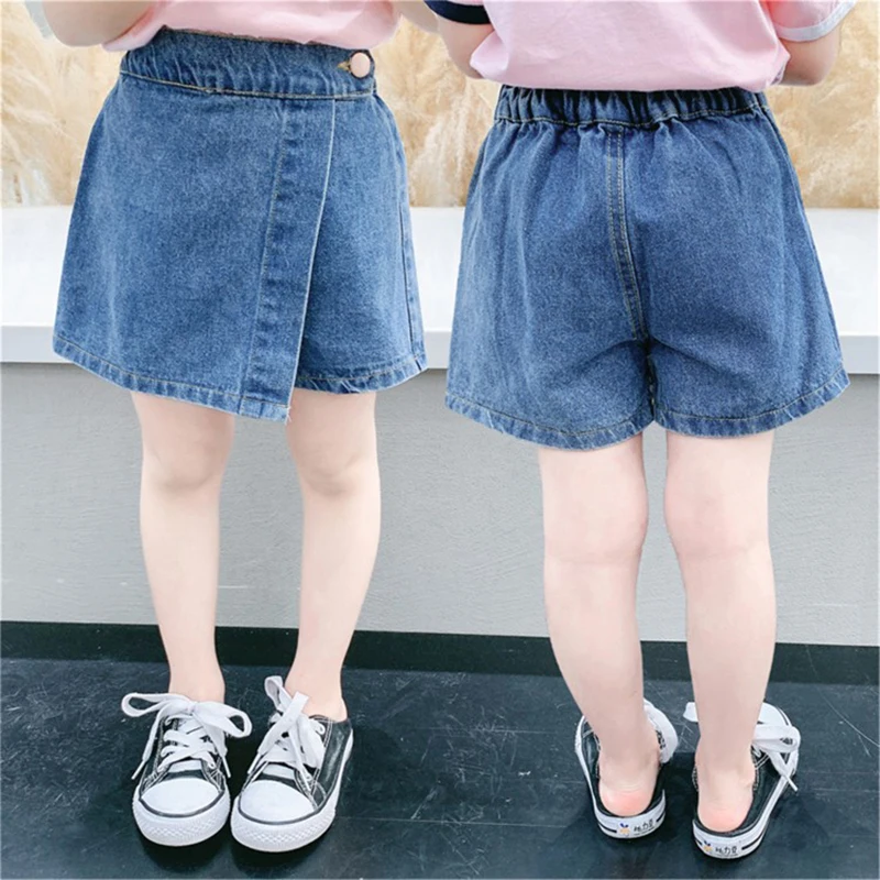 

Lucashy 2021 New Summer Baby Girls Denim Short Casual Children Fake Two-Piece Jeans Shorts For Kis