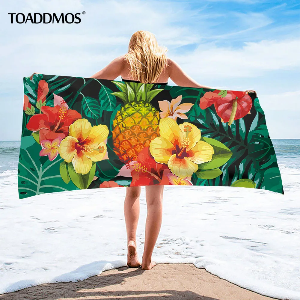 Банное полотенце TOADDMOS с принтом ананаса гибискуса плюмерии удобное мягкое