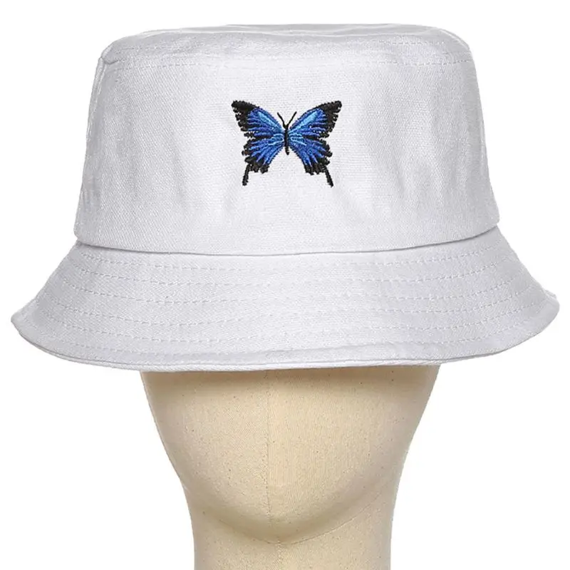 

Unisex Summer Butterfly Embroidered Bucket Hat Harajuku Sunscreen Fisherman Cap L4ME