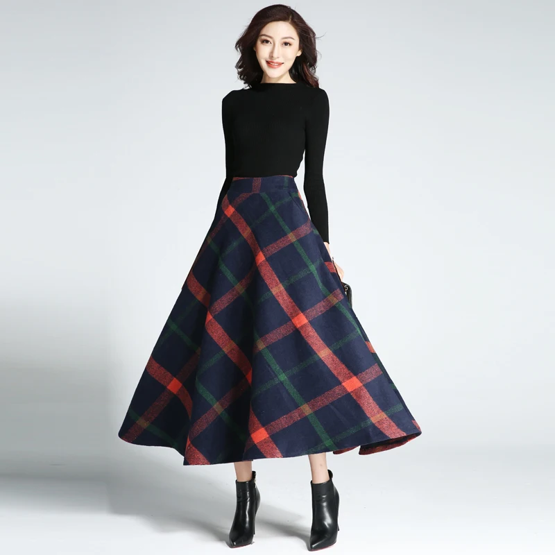 ZQLZ 2021 модная клетчатая длинная юбка с высокой талией Женская Осенняя весенняя