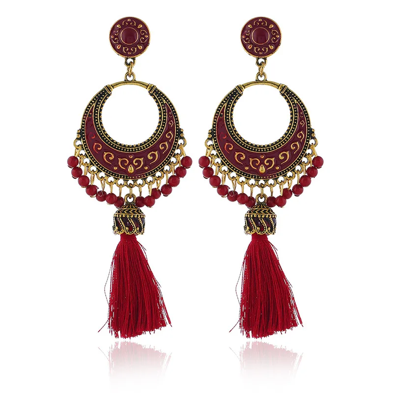 LISM Лидер продаж женские ретро этнические серьги с кисточкой красные хлопковые