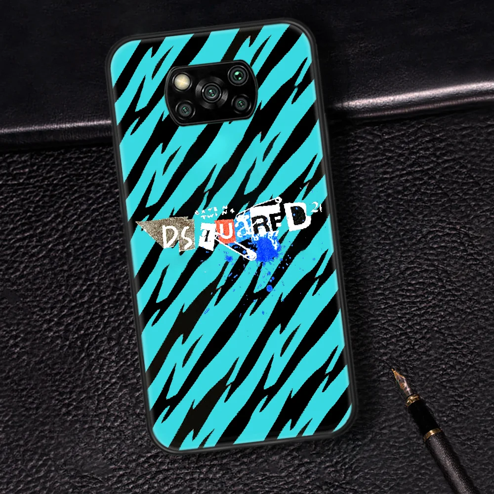 

DSQ2 D2 Fashion Trend Brand Phone Case Cover Hull For Xiaomi Mi A2 A3 8 9 SE 9T 10 10T Lite Pro Ultra Poco X3 black Bumper Tpu