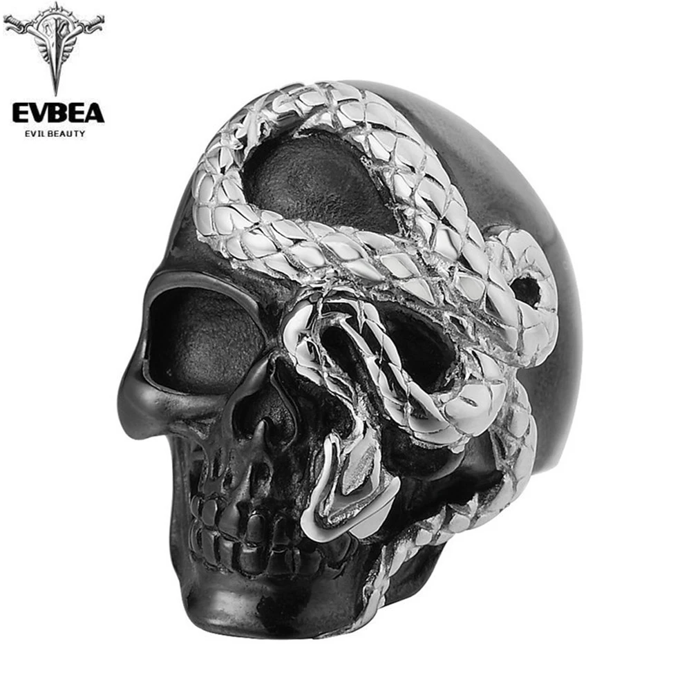 EVBEA Панк Черная голова змеи мужское титановое стальное кольцо морщинки