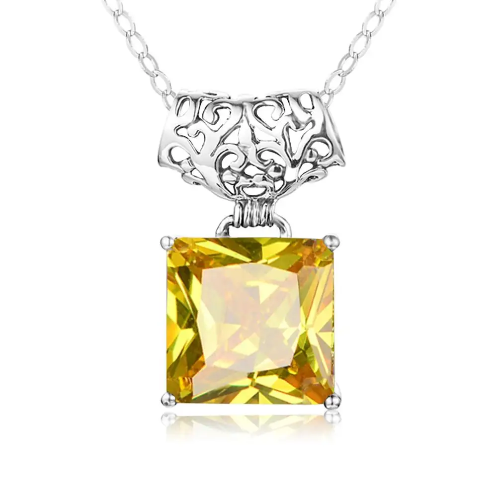 

Желтого цвета с украшением в виде кристаллов драгоценный камень кулон для женщин Твердые 925 серебряное ожерелье кулон Свадебные обручальны...