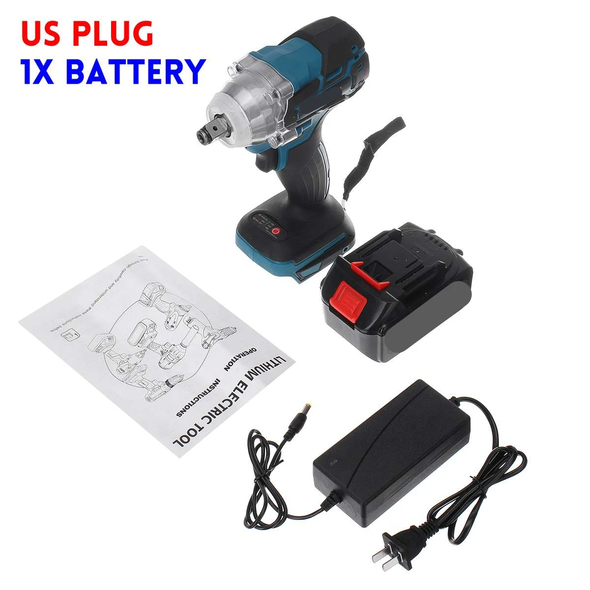 

388vf 520N.M Electric Impact Wrench Brushless Cordless 1/2 inch Power Tools with 15000Amh Li Battery Adapt to Makita 18V Battery