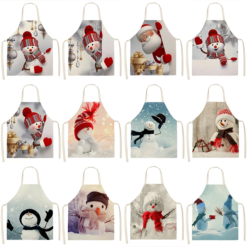 

Christmas Snowman Pattern Cleaning Aprons 53*65cm Home Cooking Kitchen Apron Cook Wear Pinafore Cotton Linen Adult Bibs 46387-2