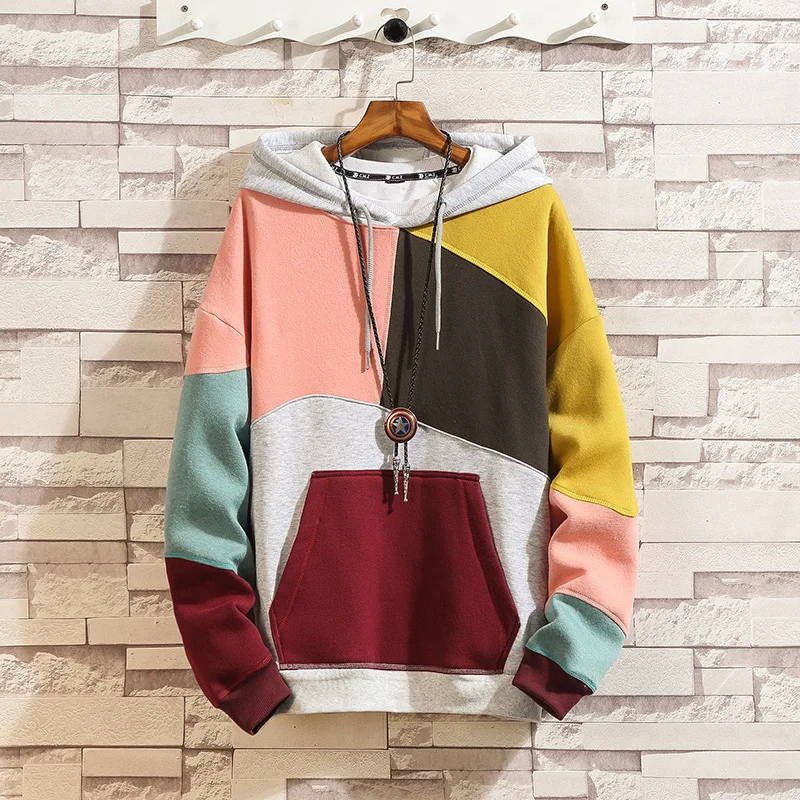 

Fall 2021 New Loose Stitching Men's Hoodies Fashion Contrast Hoodies
