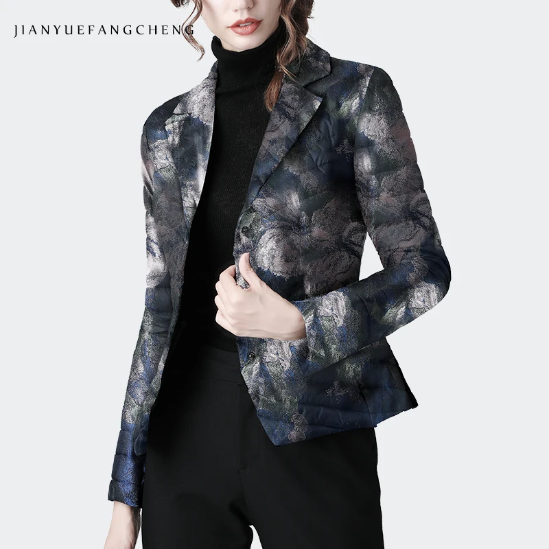 C цветочным принтом в винтажном стиле для женщин пуховик модный костюм воротник