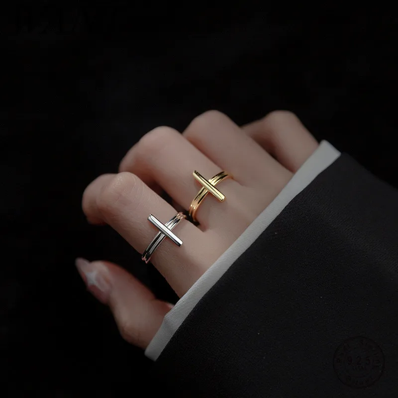 

WANTME 925 Sterling Silver Fashion Simple Strip Opening Adjustable Ring for Women Hip Hop Rock Party Unique Couples Jewelry