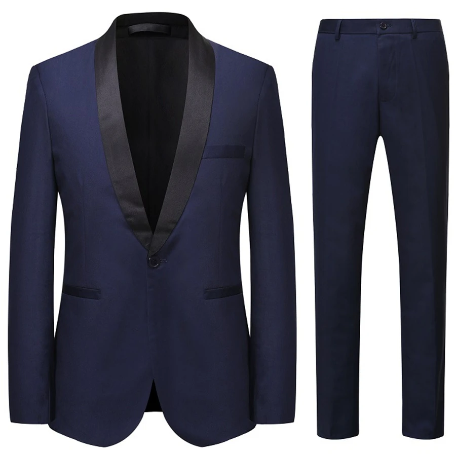 

2020 Pure color new Men Suit 2piece Set Fashion Business Banquet Mens Suit Jacket + Pant Black Navy Blue Wine Red Suits man