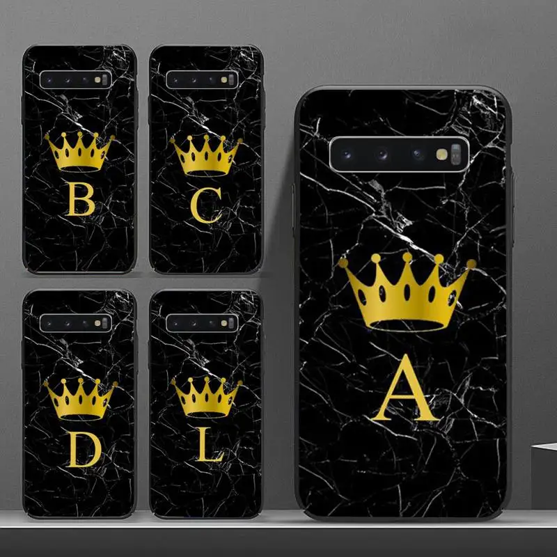 

Custom name Letter Black Marble Gold crown Phone Case For Samsung galaxy S 8 9 10 20 21 30 A 30 50 51 70 note 10 plus Ultra 5g