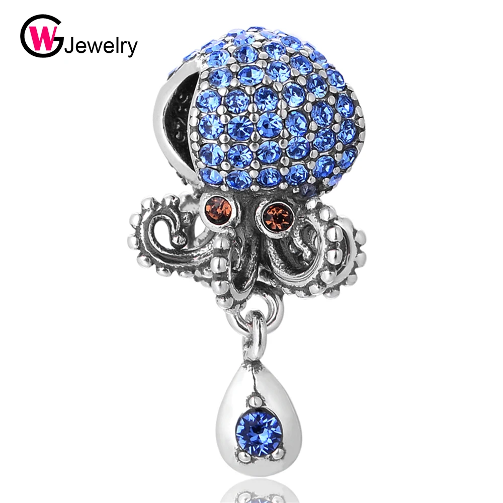 Серебро 925 ювелирные изделия Осьминог шарик Micropave Установка синий камень Cz