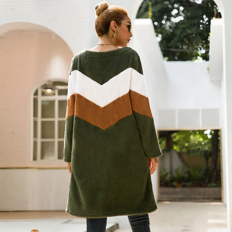 Только плюс женский зимний Кардиган шерстяное пальто мода лоскутное в полоску