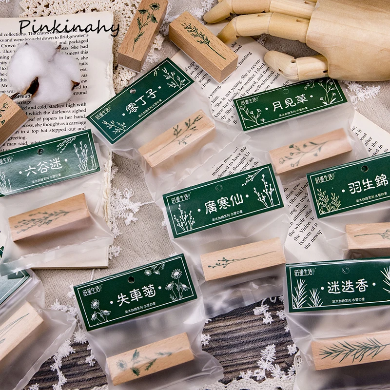 Винтажные натуральные декоративные растения штамп DIY деревянные и резиновые