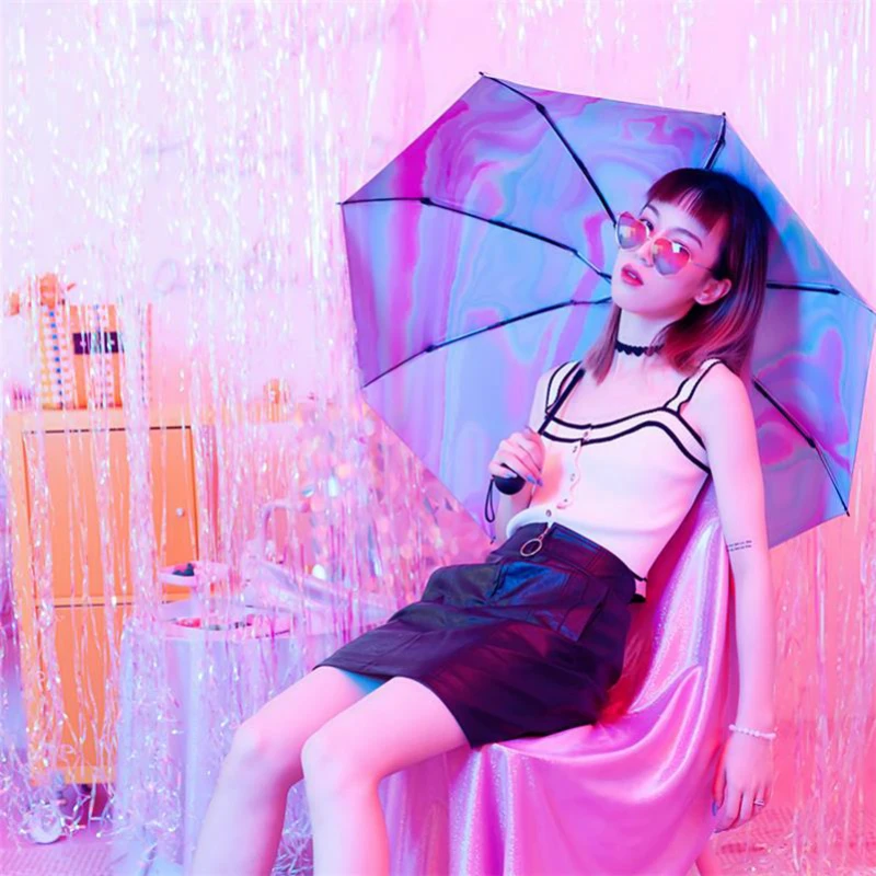 

Five fold portable pocket sunshade umbrella rain and sunshine Female Windproof Psychedelic color Umbrella Rain Quality Umbrellas